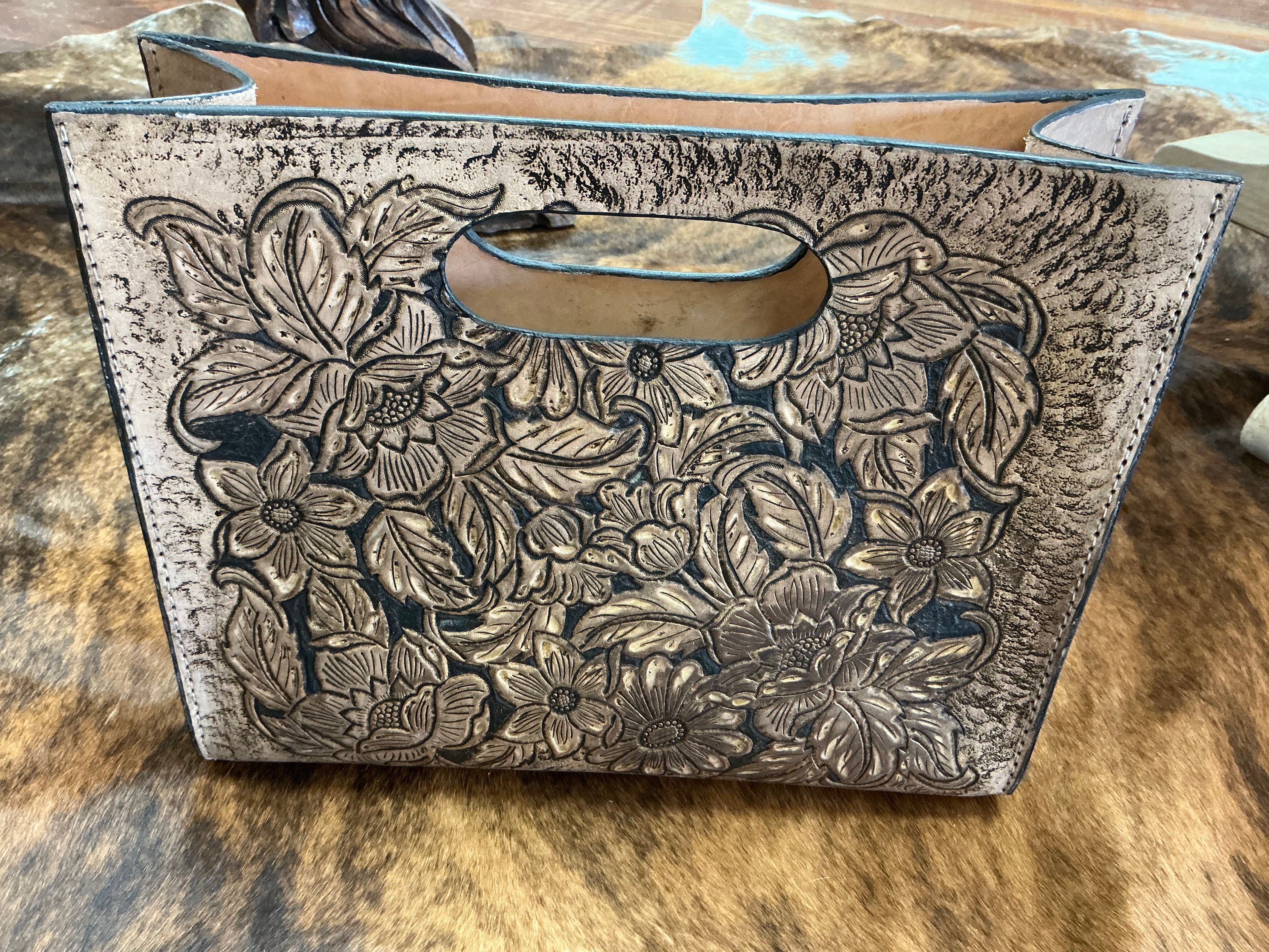 Leather tooled handbags and wallet by Vicky Whitaker