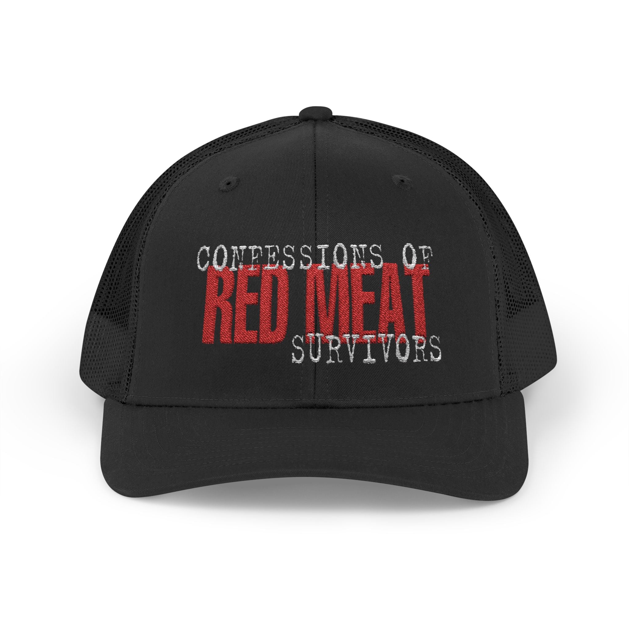 Snapback Trucker Cap – Confessions of Red Meat Survivors Embroidered Hat