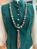 Tumbled Stone with Leather Fringe necklace (AP10)