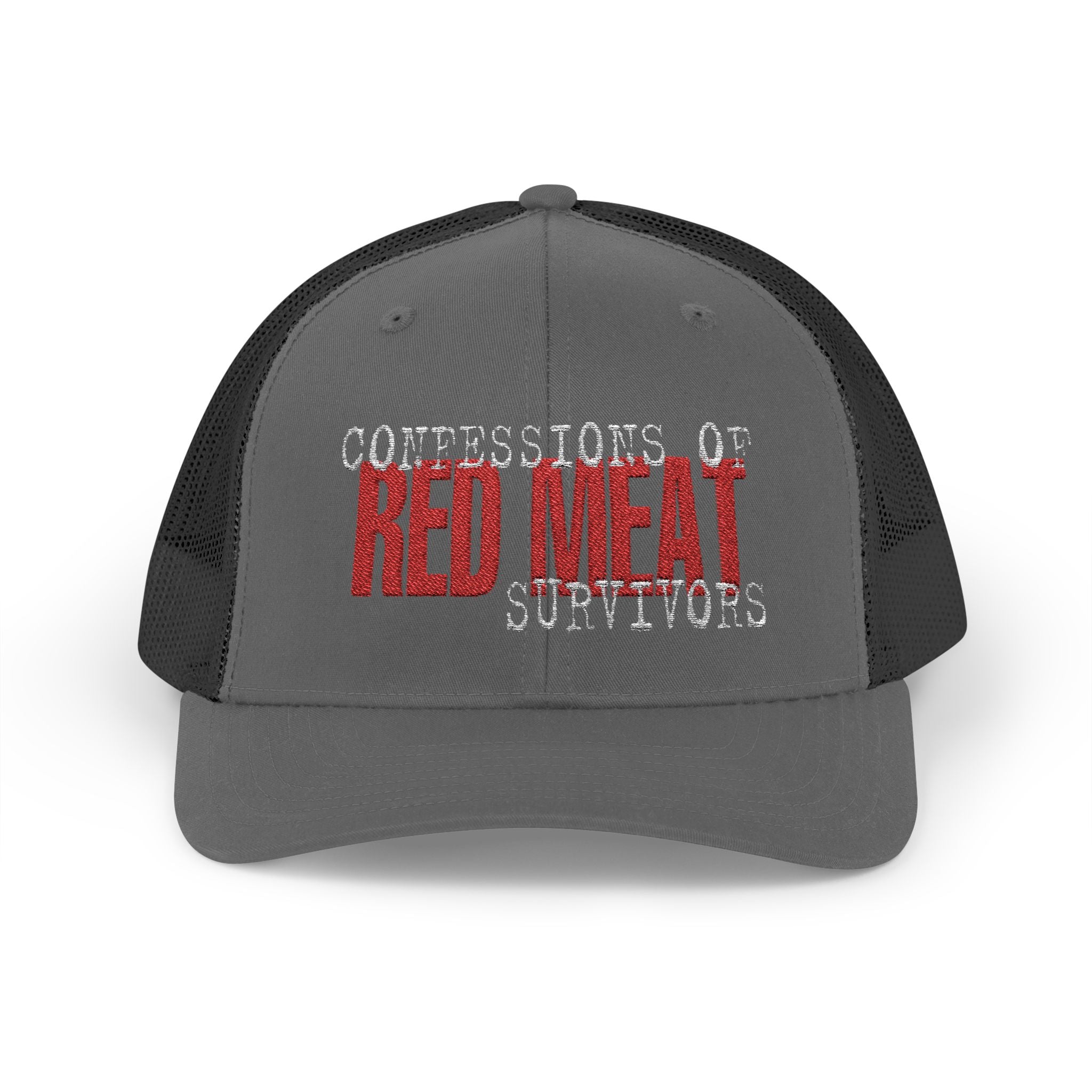 Snapback Trucker Cap – Confessions of Red Meat Survivors Embroidered Hat