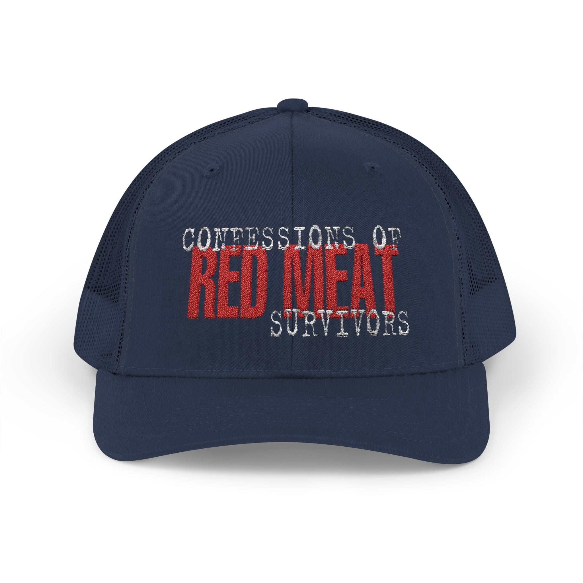 Snapback Trucker Cap – Confessions of Red Meat Survivors Embroidered Hat