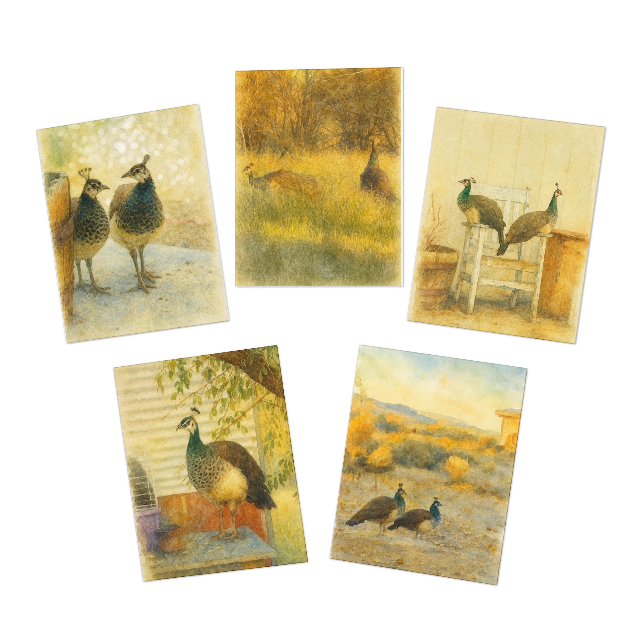 Boyer Bunny Ranch Peahens Greeting Cards — 5-Pack Blank Note Cards