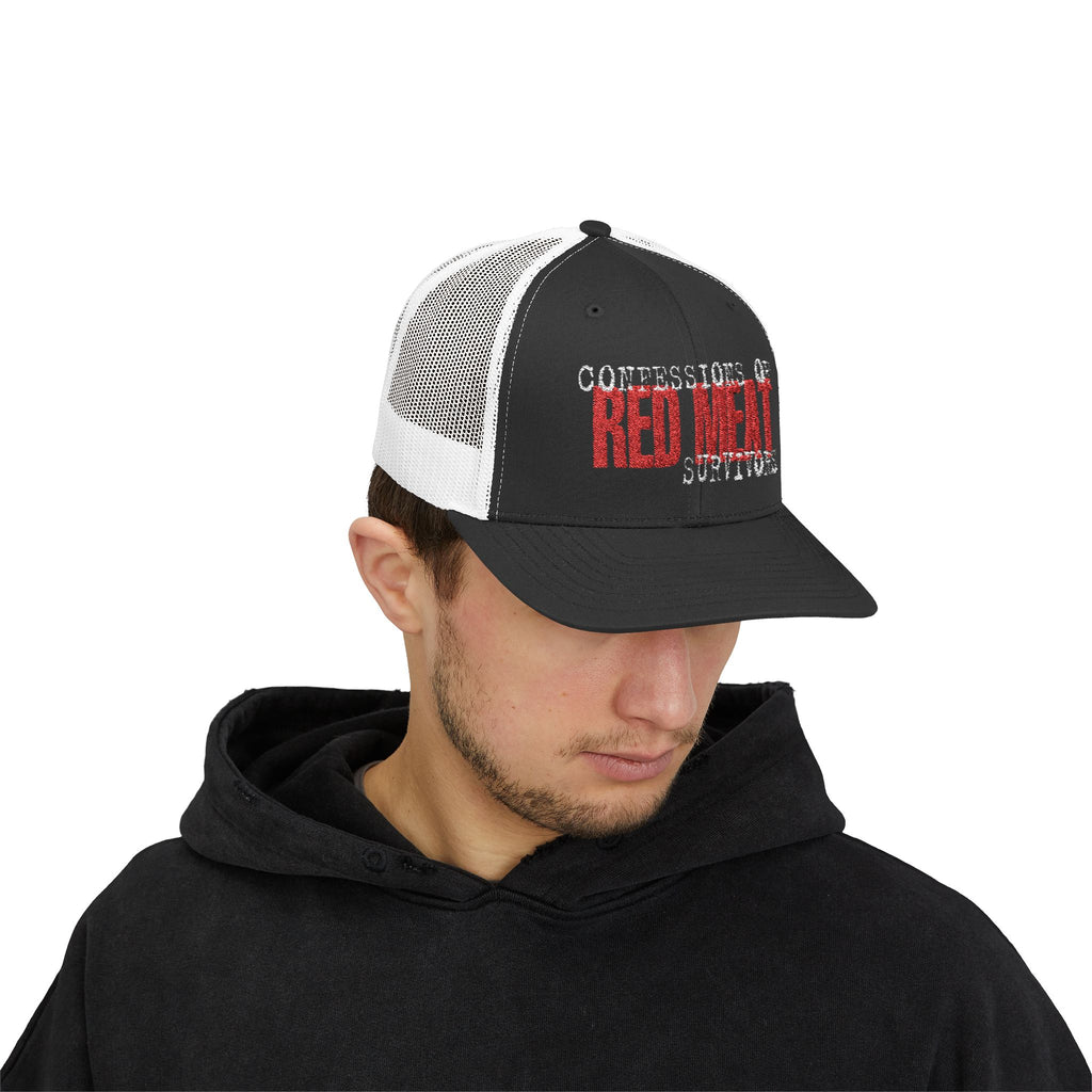 Snapback Trucker Cap – Confessions of Red Meat Survivors Embroidered Hat