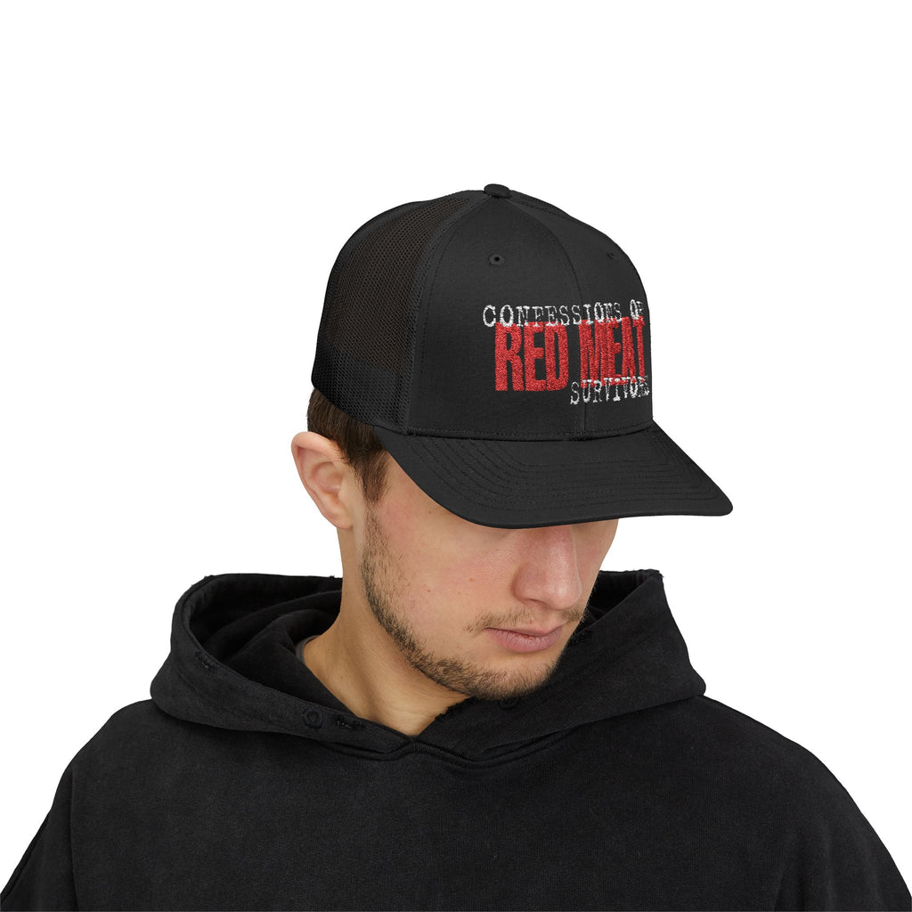 Snapback Trucker Cap – Confessions of Red Meat Survivors Embroidered Hat
