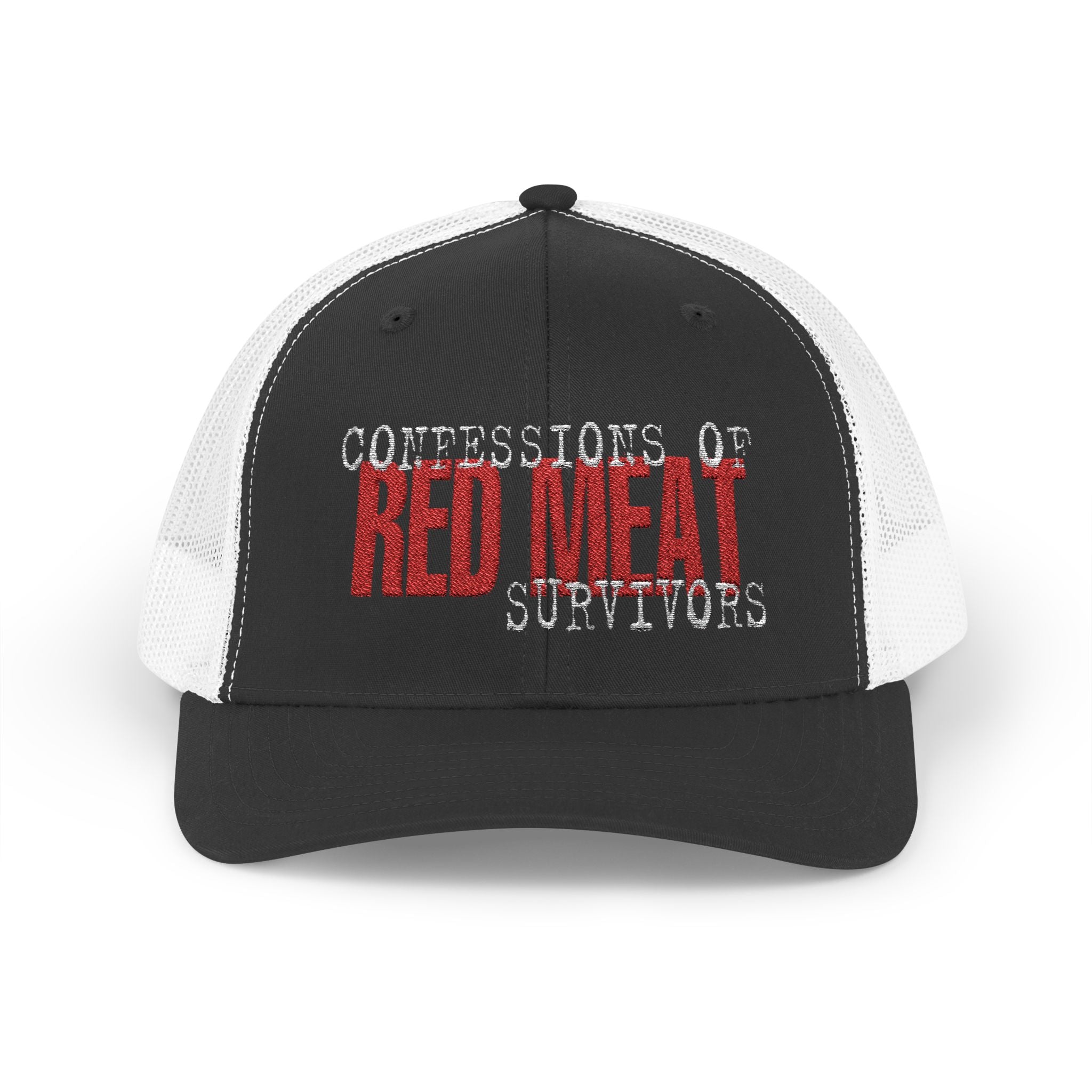 Snapback Trucker Cap – Confessions of Red Meat Survivors Embroidered Hat